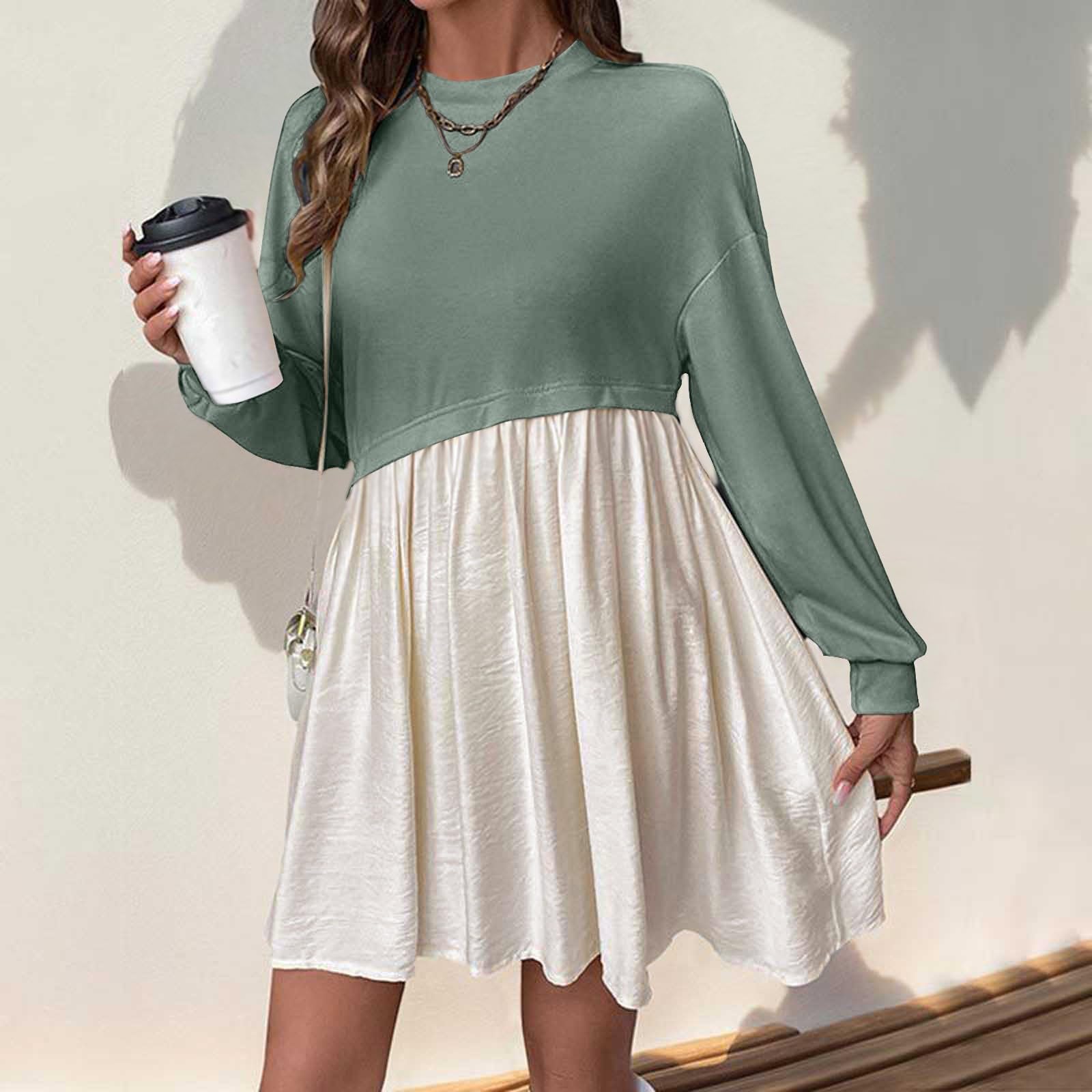 2026 décontractée Manches Longues Femme Automne Hiver Nouveau Sweat-Shirt contrasté col Rond Jupe Courte Patchwork Tendance