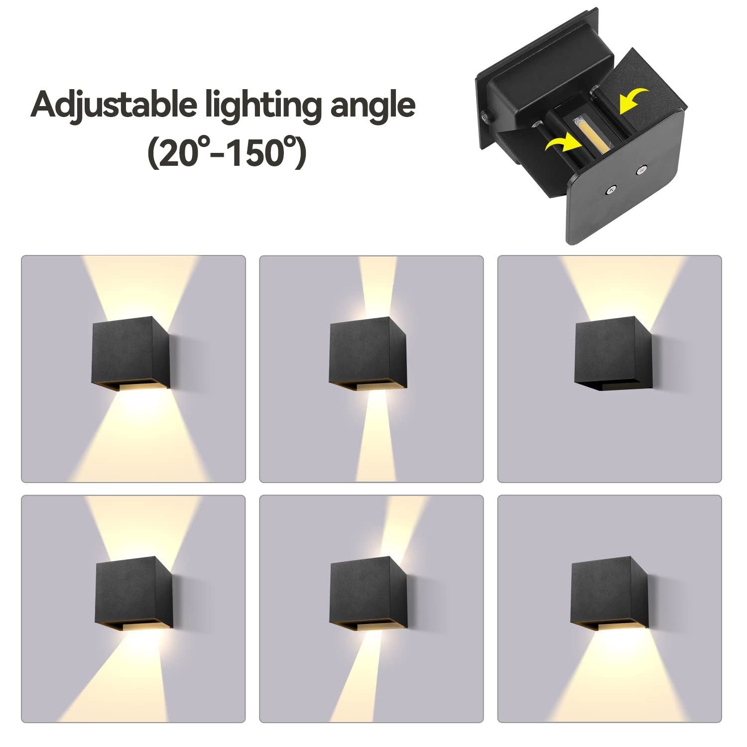 CANMEIJIA Aplique pared Exterior, 12W Impermeable IP65 Lampara de pared Interior Exterior Luz Cálida 3000K 1000 lm Ángulo ajustable Lámpara Pared Negro para Porche Salón Dormitorio