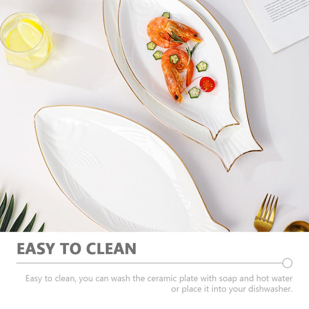 BESTonZON Piatto da Portata a Forma di Pesce in Ceramica Bianca
