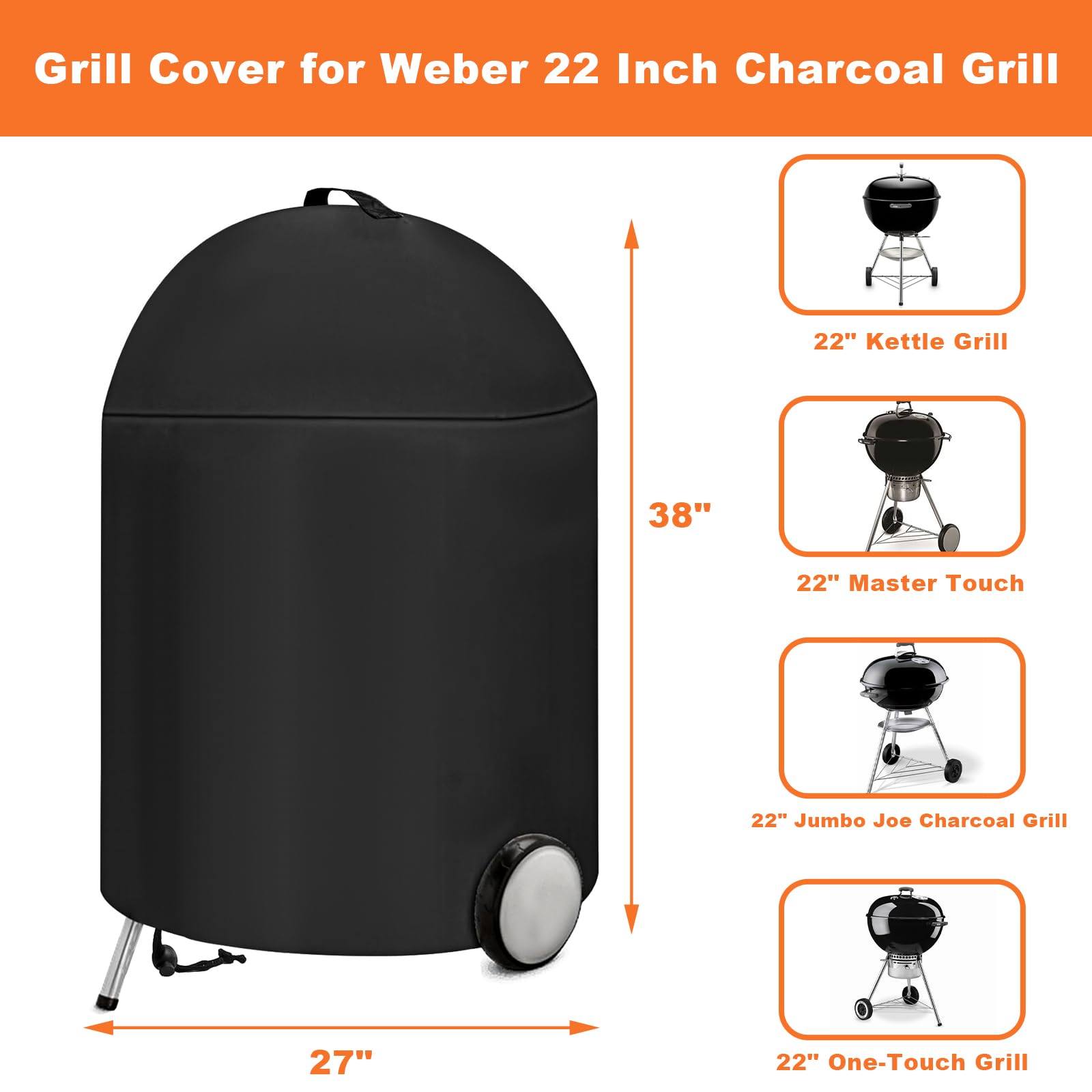 Copertura per barbecue a carbone da 55,9 cm, per barbecue Weber Master Touch da 55,9 cm, tessuto 600D, impermeabile, ricambio per barbecue 7150, coperture per barbecue all'aperto