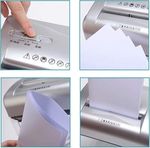 Miniatura 5 de THMY Mini trituradora de papel de escritorio  Trituradora eléctrica de escritorio de oficina de corte micro cruzado  4 hojas plegadas A4 a la vez