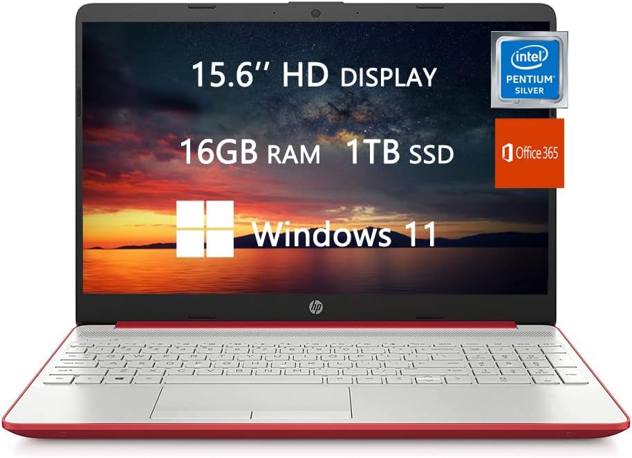 HP 2022 Laptops for College Student & Business, 15.6 inch HD Computer, Intel Pentium Silver N5000, 16GB RAM, 1TB SSD, Office 365 1-Year, Fast Charge, Light-Weight, Windows 11, ROKC HDMI Cable