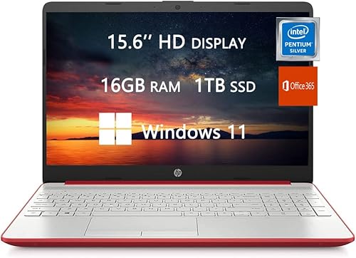 2022 Newest HP Laptops for College Student & Business, 15.6 inch HD Computer, Intel Pentium Silver N5000, 16GB RAM, 1TB SSD, Office 365 1-Year, Fast Charge, Light-Weight, Windows 11, ROKC HDMI Cable