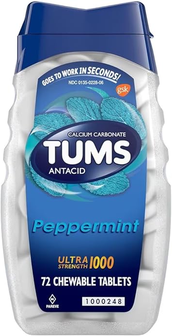 Tums Ultra Strength 1000 Chewable Tablets Peppermint - 72 ct, Pack of 3