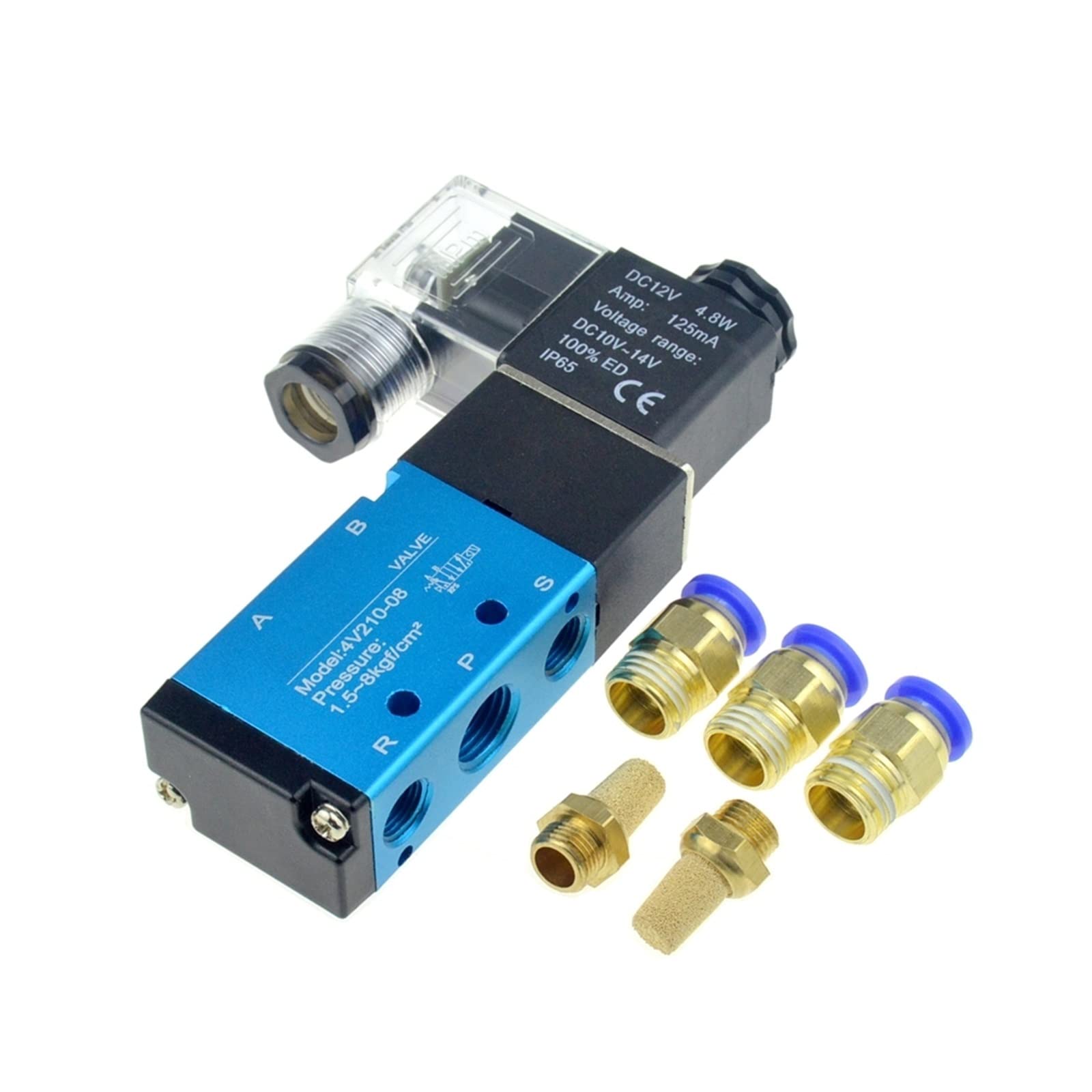 Válvula solenoide de agua, Válvula solenoide neumática eléctrica de 5 vías, 2 posiciones, 12 V, 24 V, 220 V, 6 mm, 8 mm y 10 mm, conexión de manguera, ajuste de control, válvula magnética de aire y ga