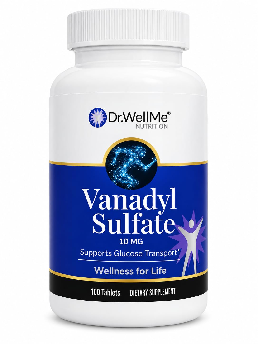 DR WELLME NUTRITION Suplemento mineral de sulfato de vanadila 10 mg, 100 comprimidos