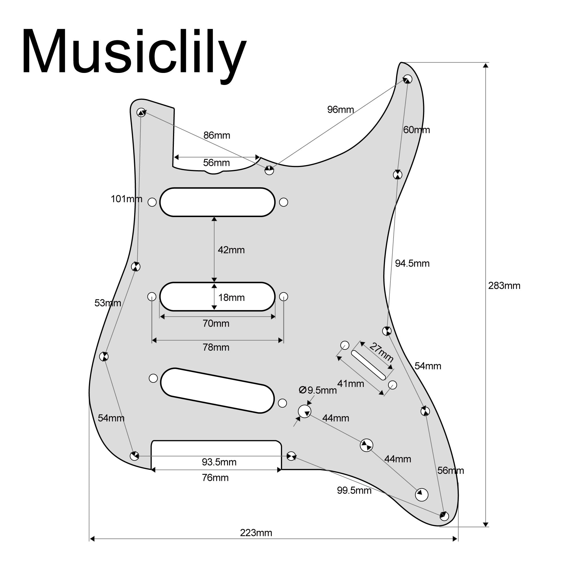 Musiclily Pro 11-Hole 60s 64 Vintage Style Strat SSS Pickguard for American Stratocaster Guitar 3Ply Parchment - Image 2