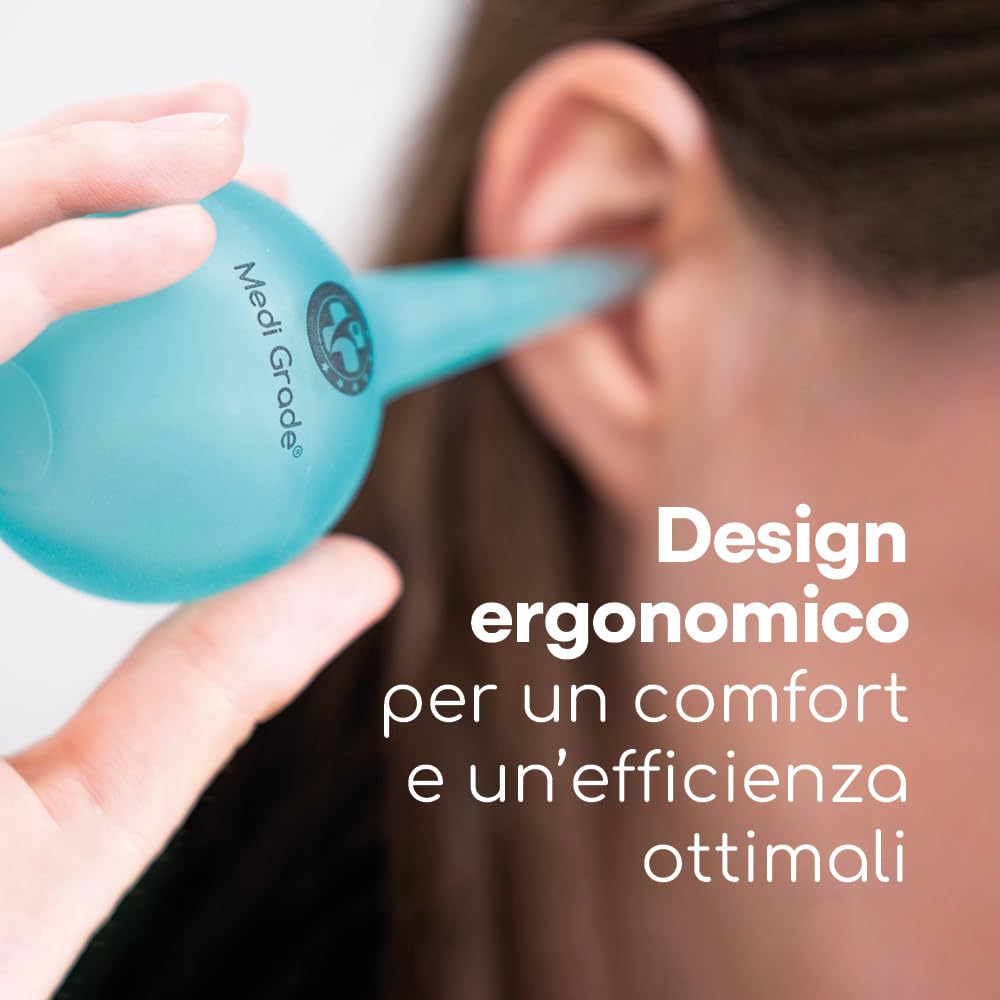 Kit Pulisci Orecchie da 75ml, Kit per Pulizia Orecchie con Punta a Getto Quadruplo, Kit Togli Cerume Orecchie con Siringa a Bulbo, Siringhe Auricolari