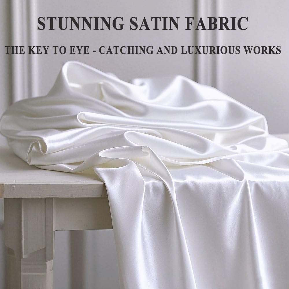 White Satin Fabric 60 Inch by 1 Yards Solid Silky Charmeuse Fabrics for Wedding Decoration Table Cover DIY Dress Fashion Backdrop Crafts Support