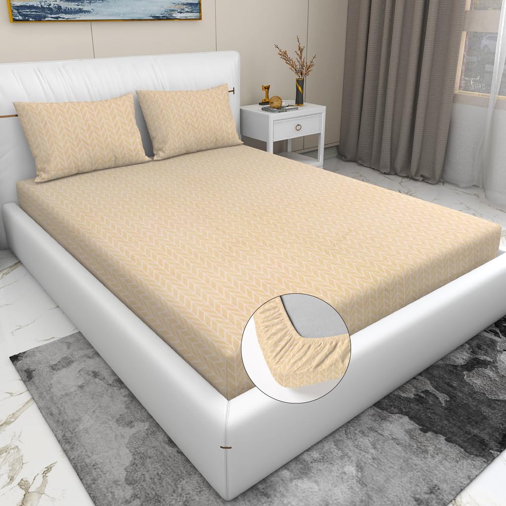 RD TREND Presents Luxurious Glace Cotton Super Soft 210 TC 360° Elastic Fitted Bedsheet King Size (78X72X8 Inch) with 2 Pillow Covers, Color -Beige,Pattern-Solid (B09Y23NWM4) Amazon Price History, Amazon Price Tracker
