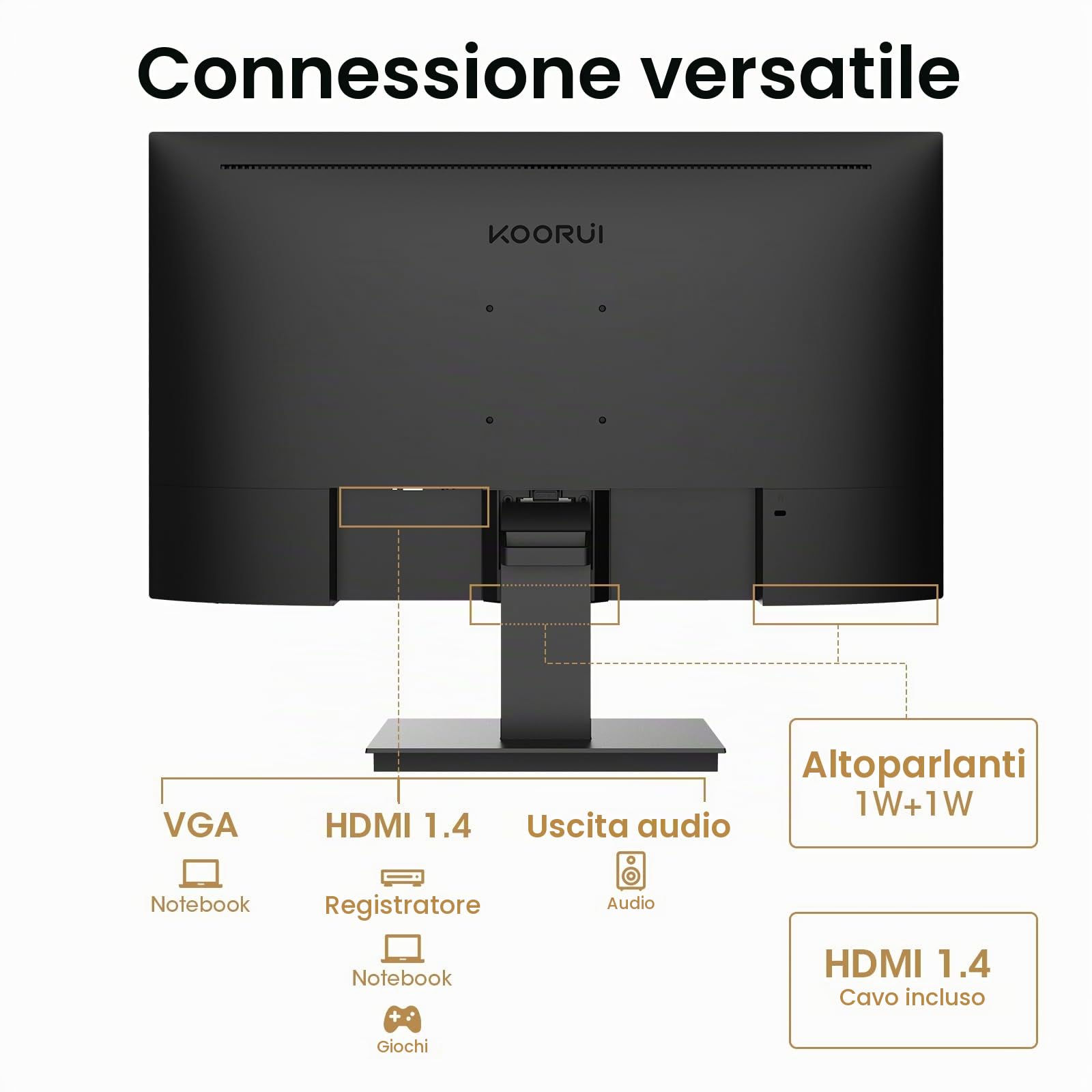 KOORUI Gaming Monitor 24 pollici, Altoparlanti incorporati, FHD 1920 * 1080p, 100Hz, Montabile VESA 75 x 75 mm, Adaptive Sync, Cura Degli Occhi e Regolazione Ergonomica Dell'Inclinazione