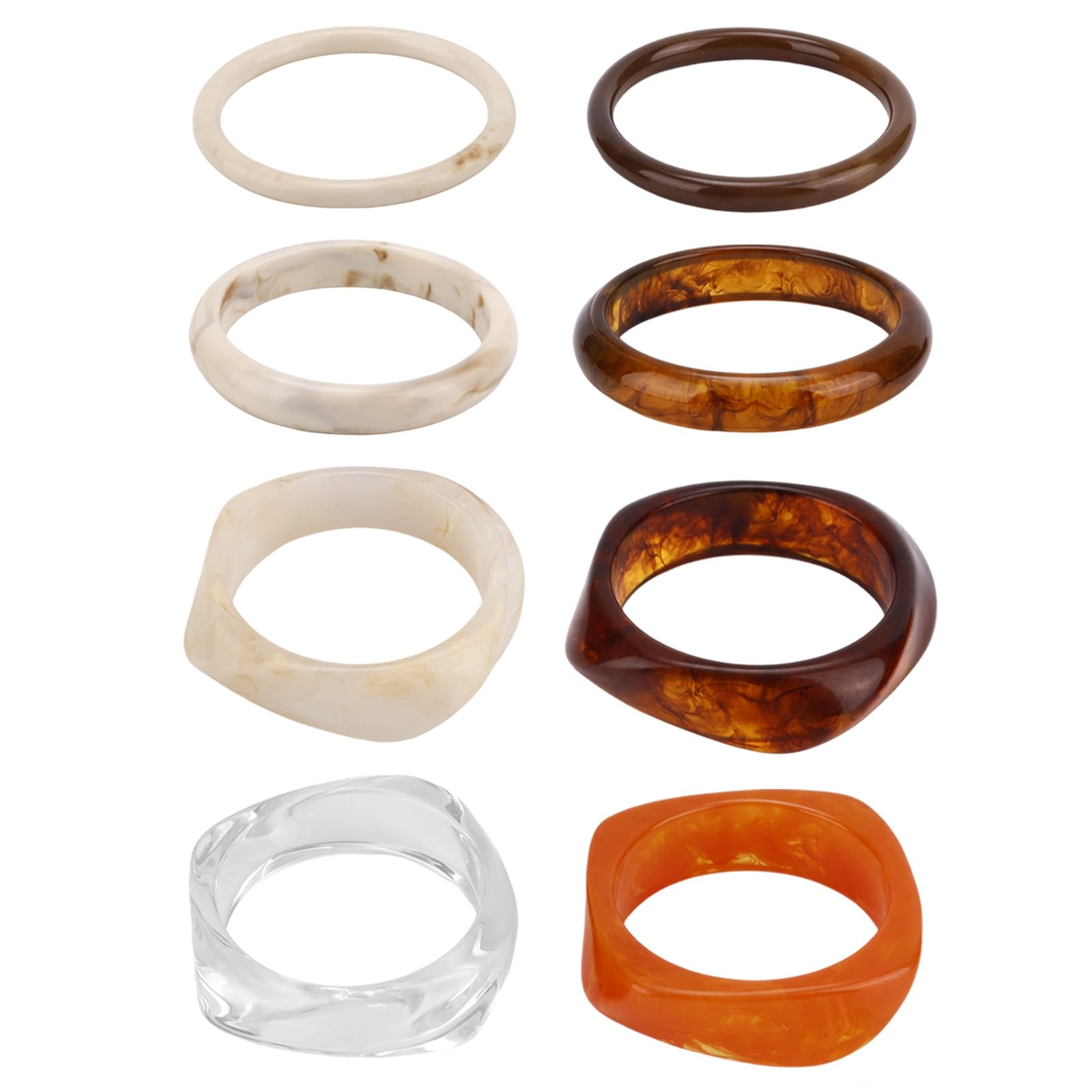 Mikovivi Juego de 8 Pulseras de Resina, 2 Diámetros Pulseras Gruesas Resina para Mujer Redondas e Irregulares Estilo Bohemio para Vacaciones Uso Diario y Regalo