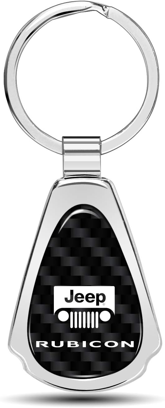 iPick Image for Jeep Wrangler Rubicon Real Black Carbon Fiber Metal Teardrop Key Chain