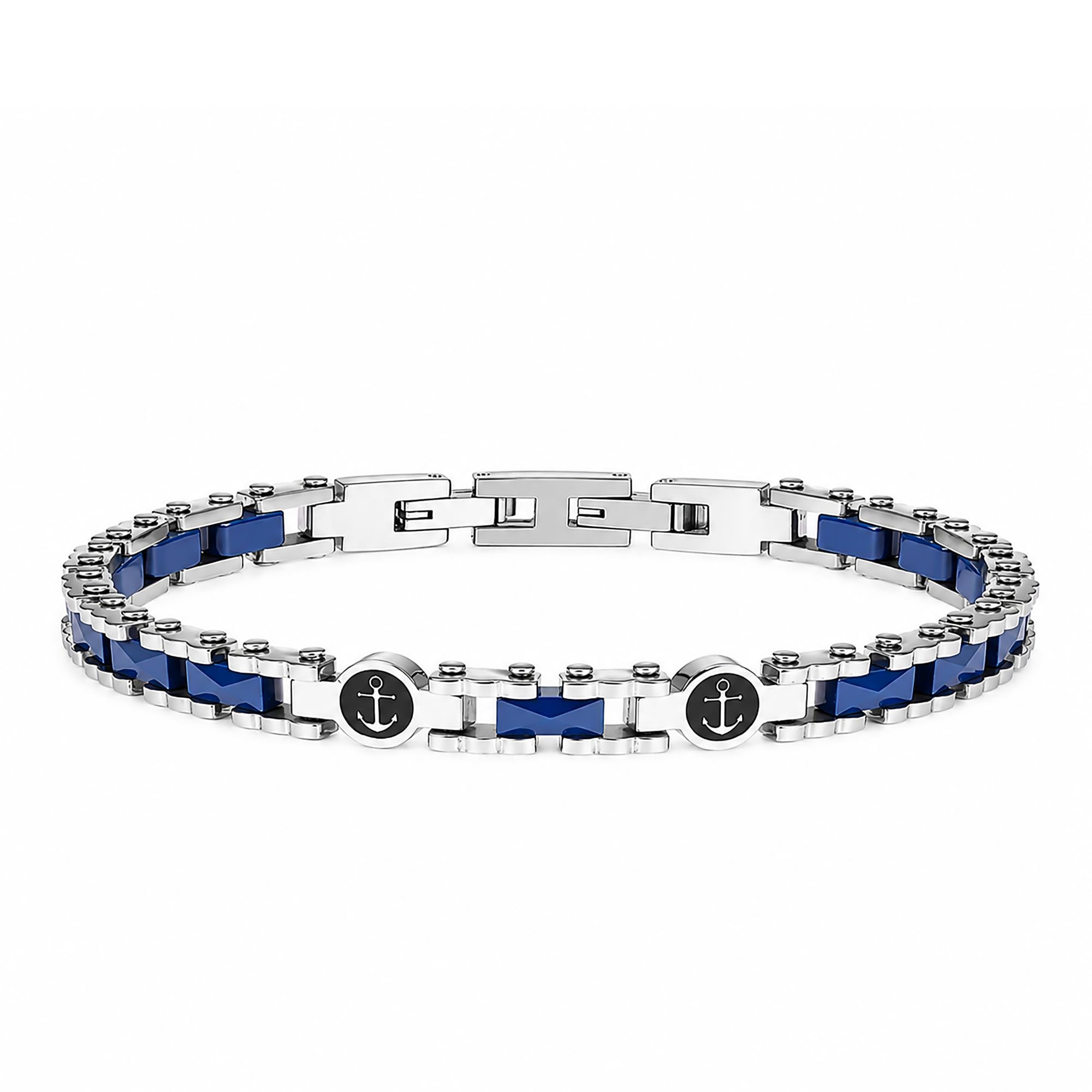 UNIQAL | Herren Armband Edelstahl Keramik, Männer Armband mit Carbon Zirkonia Anker Design, 316L, wasserbeständig, verstellbar 19-22 cm, Geschenk Männer, Schmuckbox, Unisex
