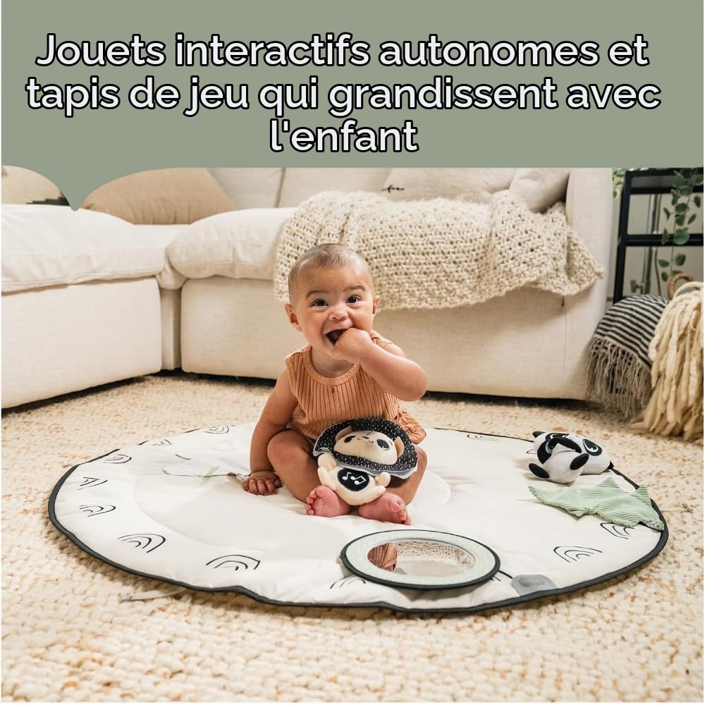 Tiny Love Luxe Developmental Gymini, Tapis d’éveil musical pour bébé, dès la naissance, tapis de jeu, 20 activités, jouet musical nomade, 12 cartes d’étapes, Black & White Décor