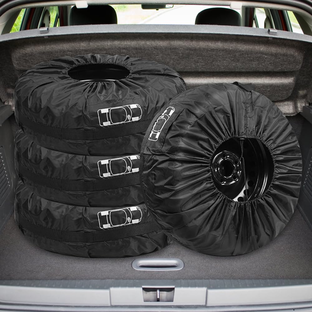 4 Stück Reifentasche Set 18-22 Zoll Reifentaschen Reifenaufbewahrung Waterproof Staubdicht Reifenbezug Reifenschutzhülle für Sauberer Transport und Lagerung (Durchmesser 80 cm) (Schwarz)