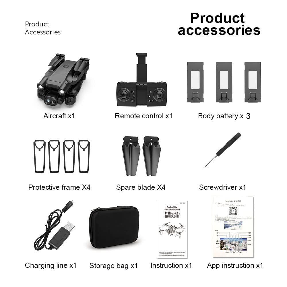 Drone pieghevole con videocamera 4K per adulti, videocamera live FPV Quadricottero RC, ritorno automatico, Follow Me, Waypoint Fly, 3 batterie per 60 minuti di volo per ragazze di Natale (grey )