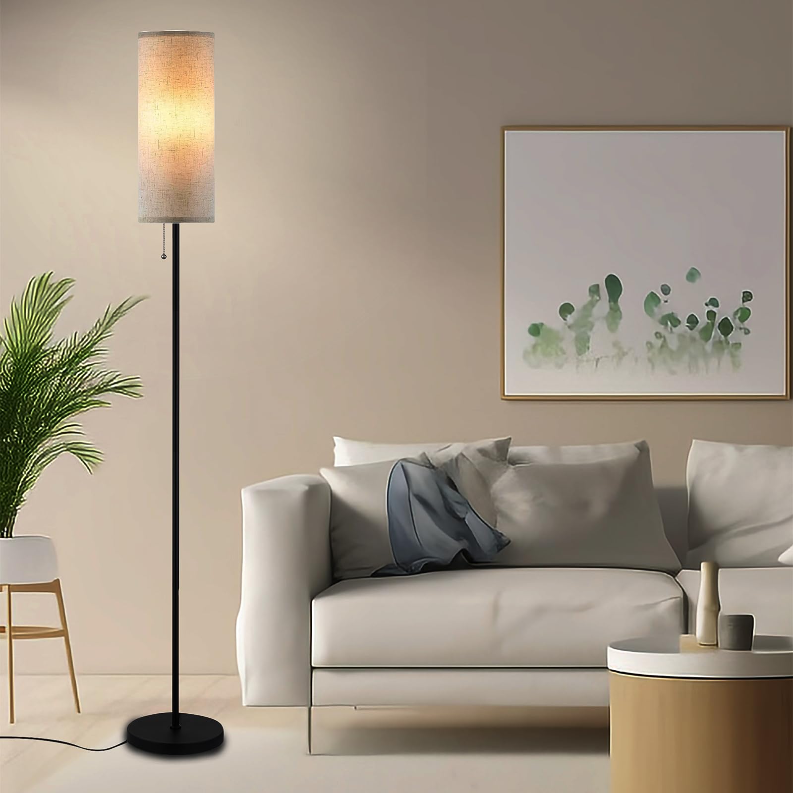Lámpara de pie para sala de estar, lámparas de pie modernas con pantalla, lámpara alta minimalista con interruptor de cadena para sala de estar, bombilla LED incluida (pantalla beige) 7