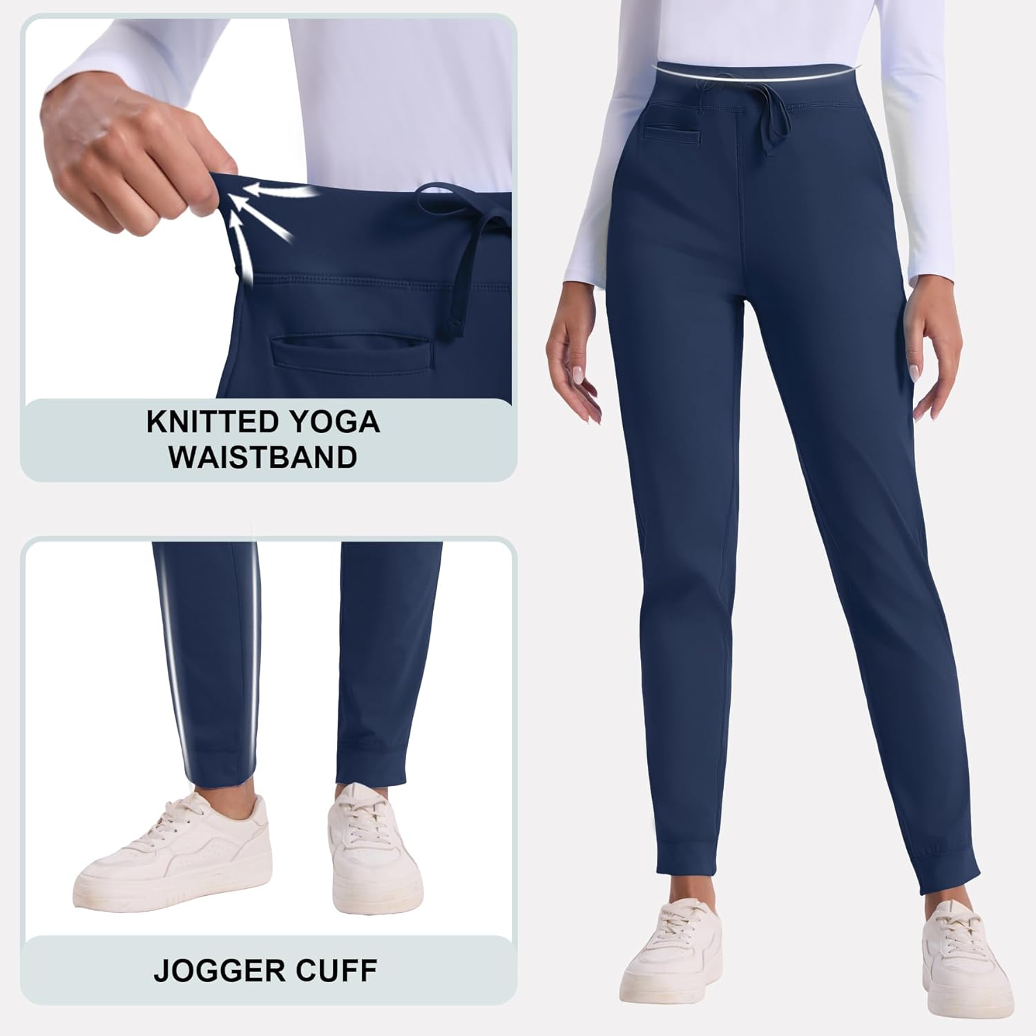 Yoga Scrub Pants for Women High Waisted Jogger Scrubs,High Stretch,Slim Fit,Knit Yoga Waistband,5 Pockets