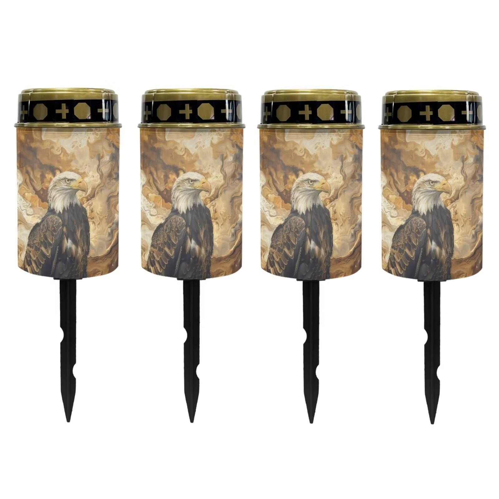 Poceacles Solar Lights Outdoor Set of 4 Waterproof LED Flameless Candle Cemetery Solar Decorative Lights Walkway Lights Landscape Lighting for Memorial Day Decor, Eagle Marble