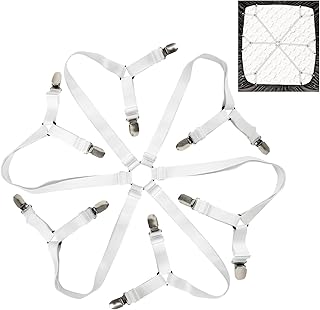 Attmu Sheet Straps Bed Sheet Holder Straps Fitted Sheet Clips Adjustable Elastic Suspenders Bedding Accessories Bed Sheet Fasteners for Corners, Fit Round and Square Mattresses (3 Way White)