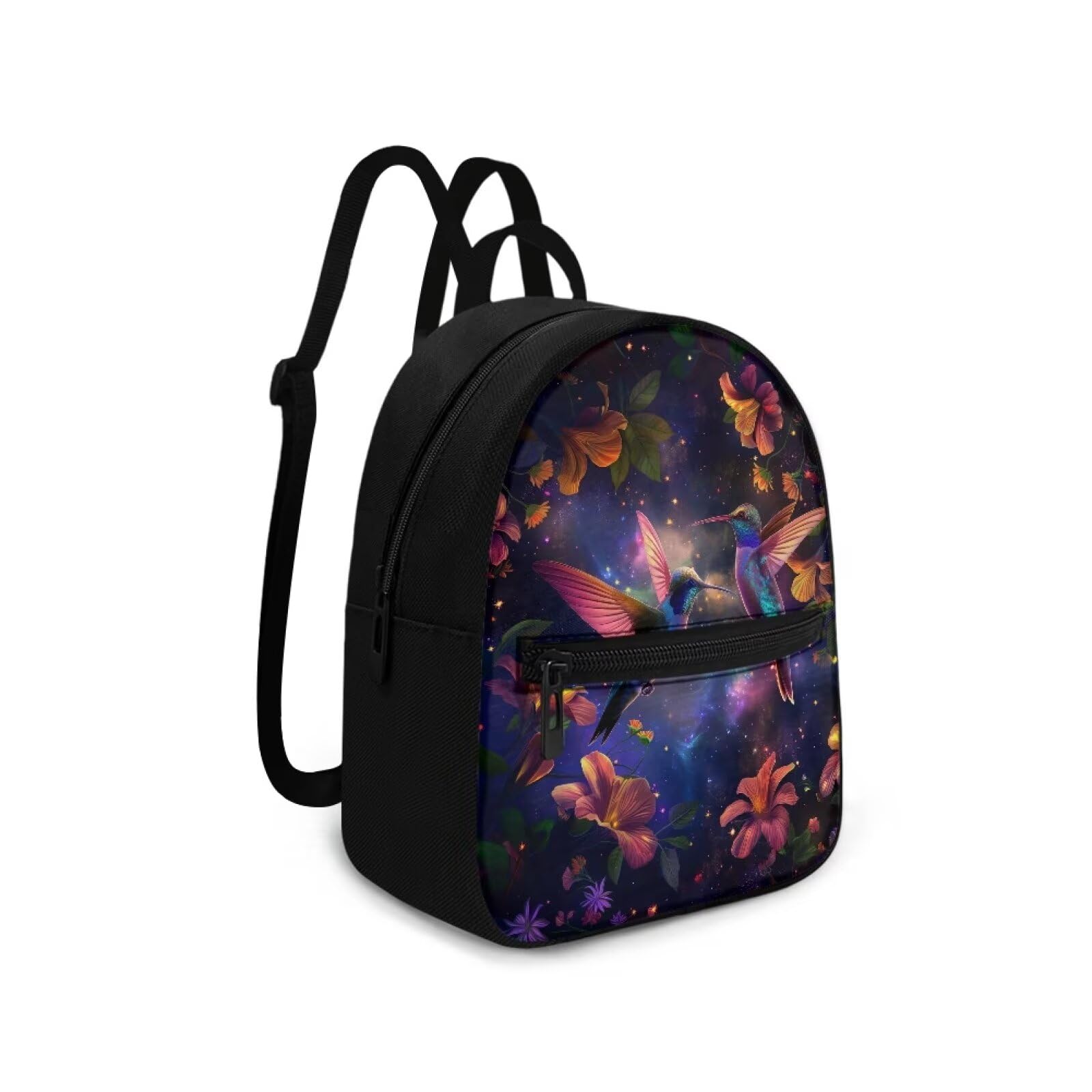 Freewander Purple Hummingbird Small Backpack for Women Floral College Back Pack for Teen Girls Mini Backpack Purse with Adjustable Shoulder Strap Womens Casual Daypack for Work
