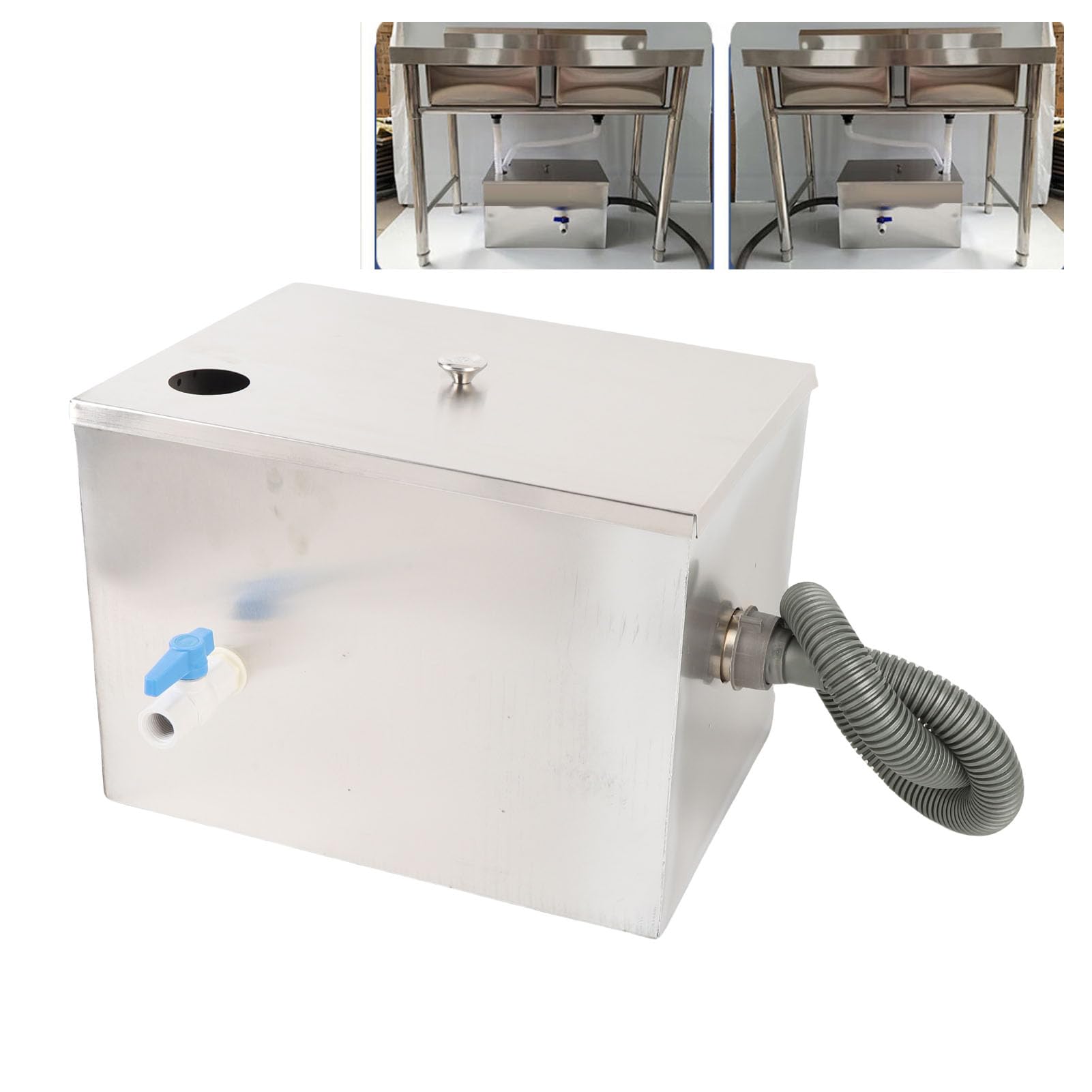 Fabater Commercial Grease Trap, Stainless Steel Interceptor, Top Inlet Commercial Grease Interceptor for Restaurant Kitchen Tools, Grease Interceptor Traps for Home Canteen Kitchen