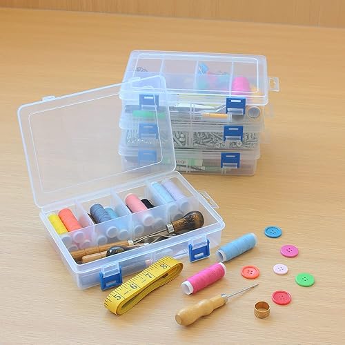 Miniatura 7 de BangQiao Paquete de 3 cajas de almacenamiento de piezas de plástico y caja divisora ajustable para hardware y manualidades, 8 rejillas, transparente