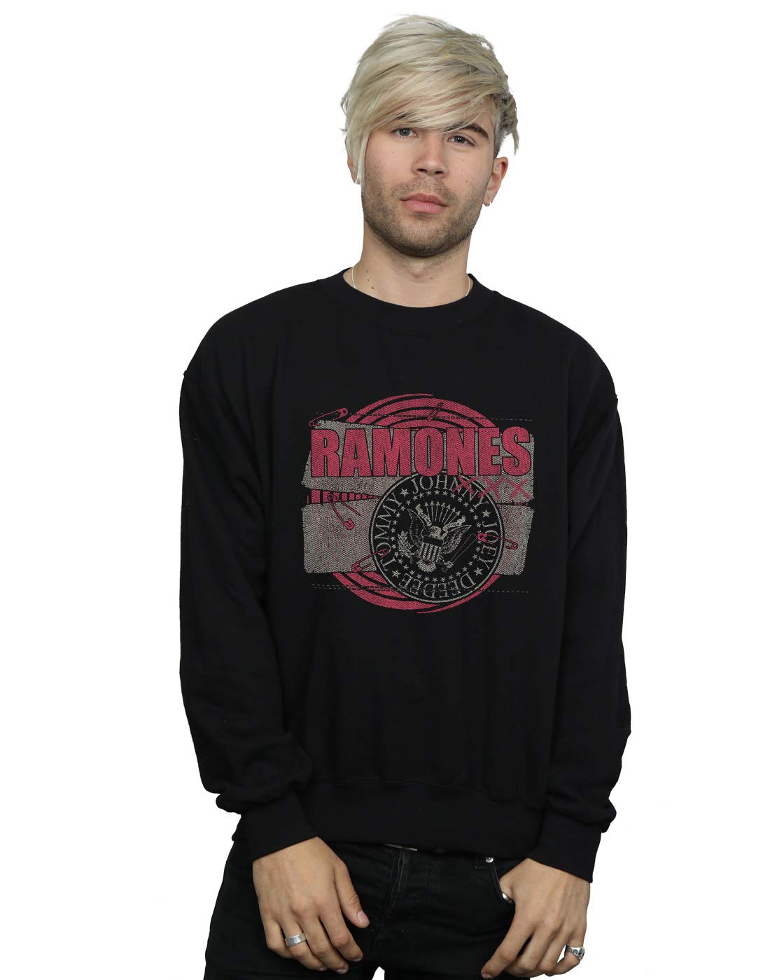 Absolute Cult Men's Black Ramones Punk Patch Sweatshirt Large