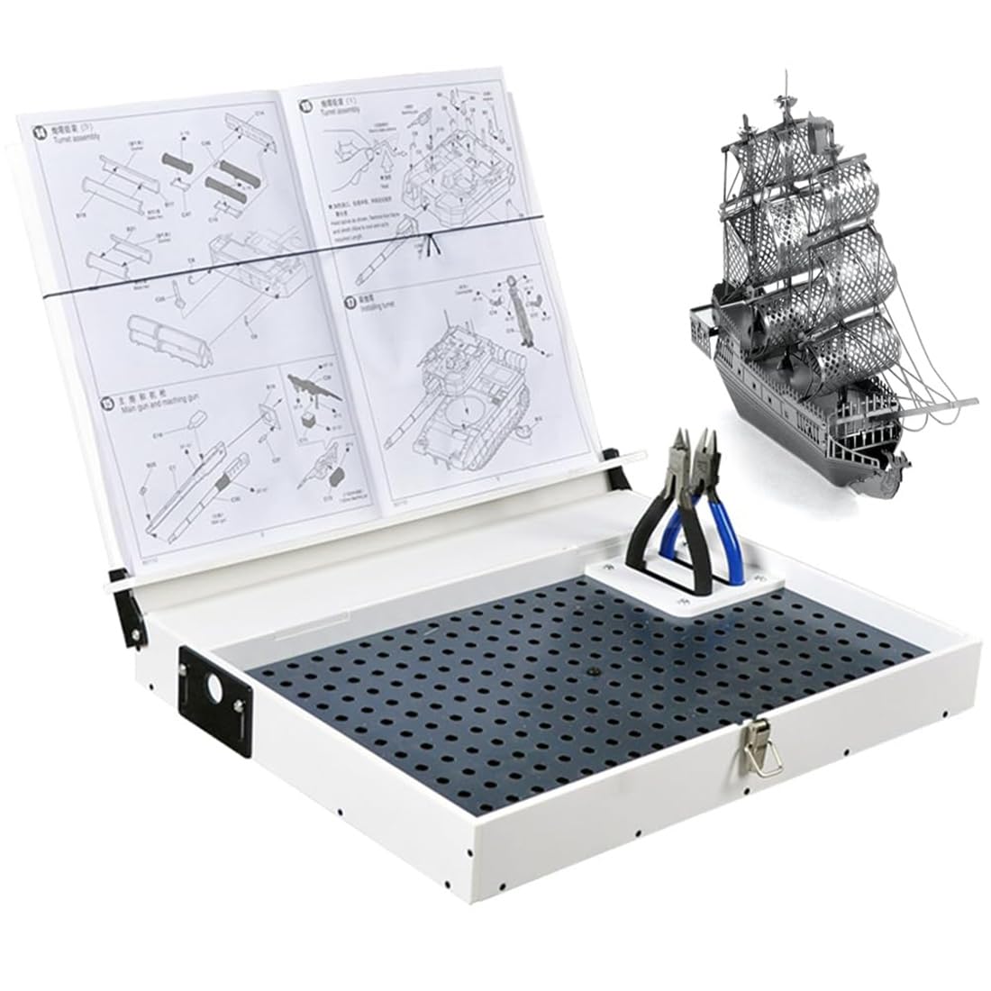 XCSCUK Model Building Kit, Workbench Model Making, Precision Parts Workstation,with LED Light/Magnifying Glass,for Hobby Model Assemble Building