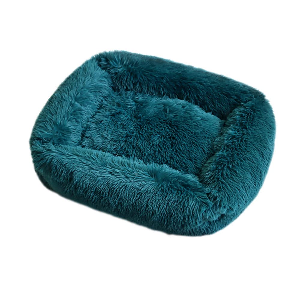 ChickwinDog Cat Donut Bed, Fluffy Plush Puppy Kitten Cuddler Rectangle Bed, Warm and Soft Pet Cosy with Non-Slip Bottom and Washable (M(65X55X18CM),Greenish blue)