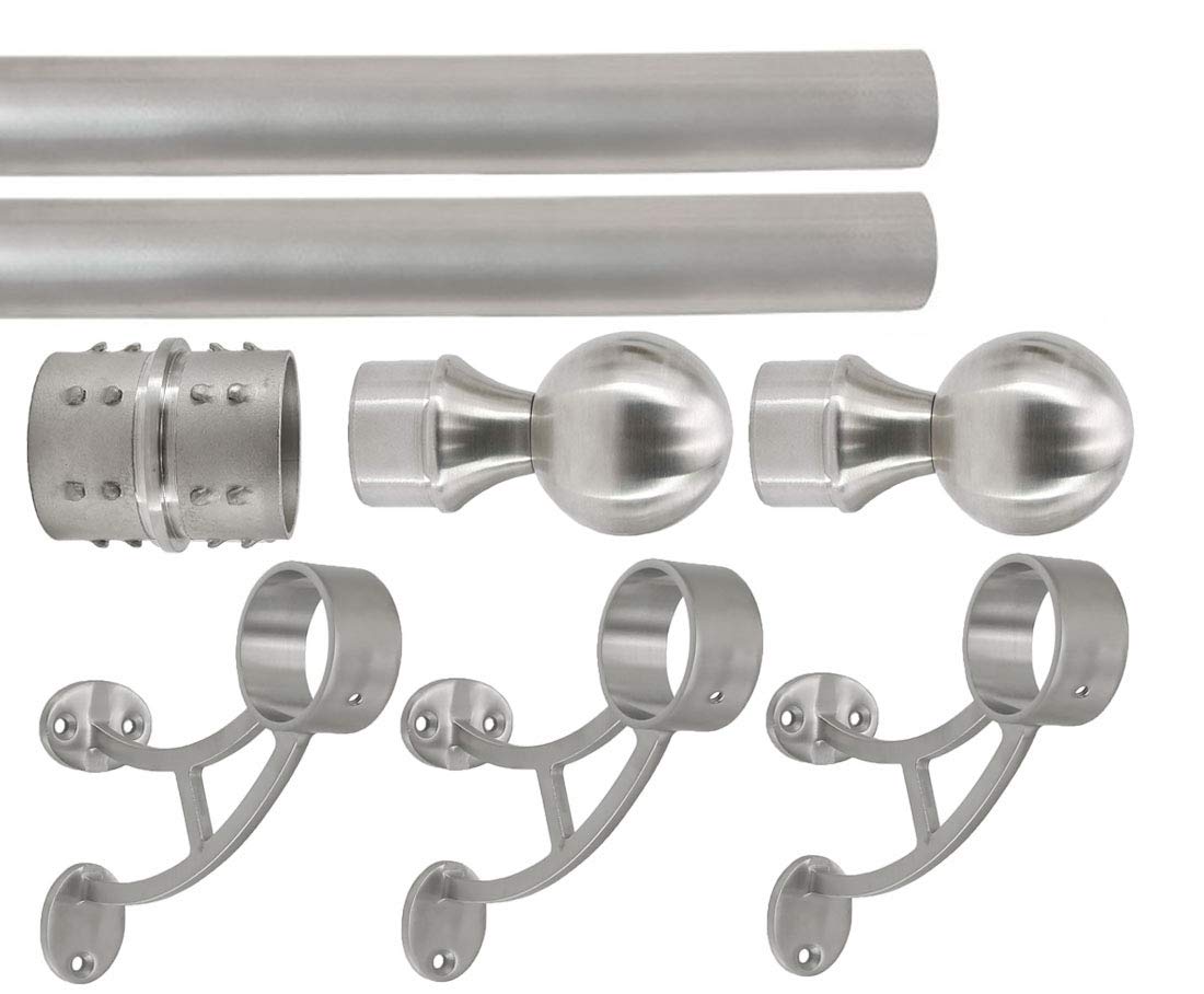 Top Hardware Solid Bar Mount Foot Rail Kit (Custom-Made), 2" OD Brushed Stainless Steel Tubing, Bar Mount Foot Rail Bracket, End Cap (Ball End Cap, 9