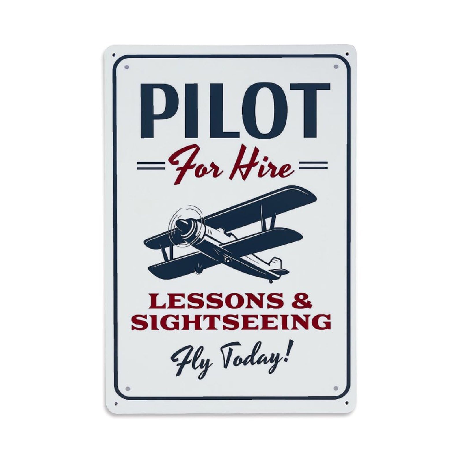 Jdfenggu Vintage Pilot For Hire Sign Retro Metal Tin Sign, Decor Art Poster For Bar, Home, Man Cave, Kitchen, Laundry Room Gift 8X12inch