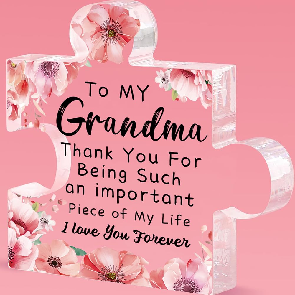 ORIGACH Grandma Gifts, Birthday Presents for Grandma Engraved Acrylic Puzzle Piece Plaque for Grandmother Nana for Thanksgiving Christmas