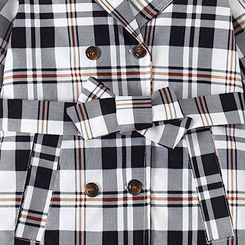 Image of Hopscotch Girl's Polyester Mini Length Full Sleeves Checked Printed Mid-Length Coat
