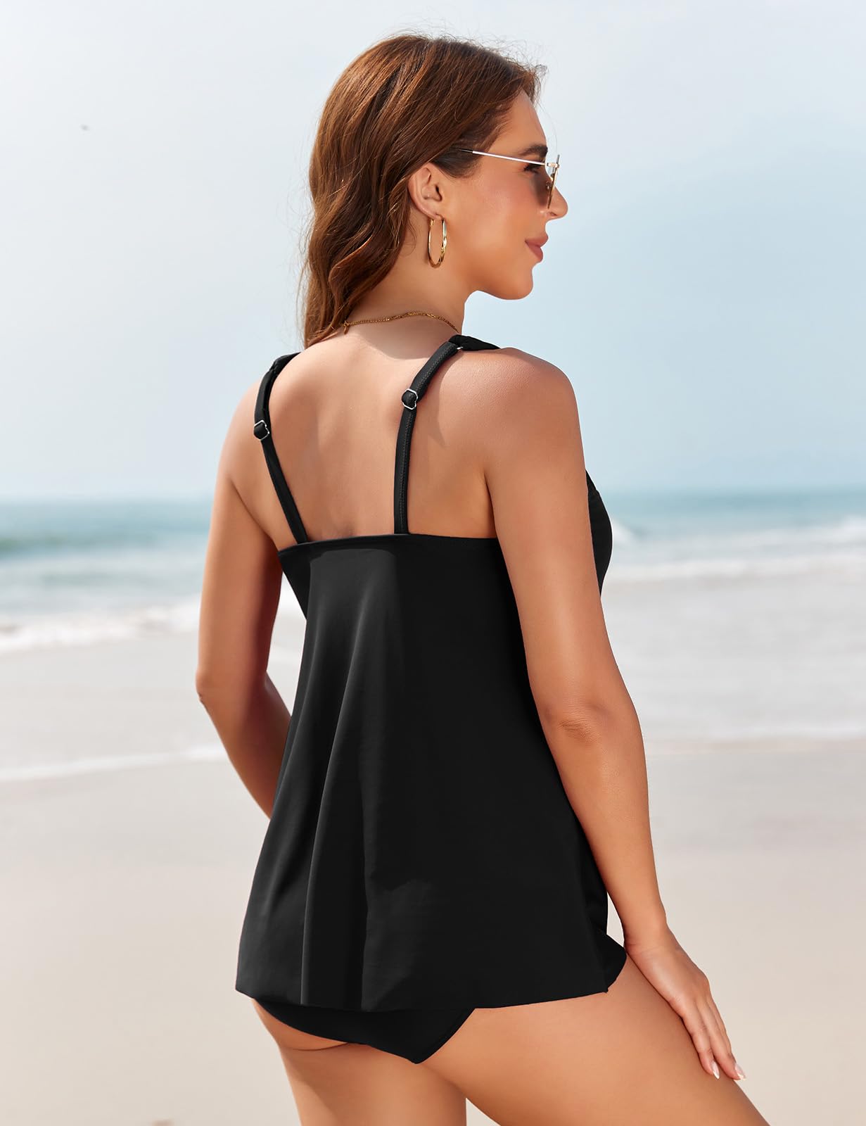 Svanco Tankini Femme 2 Pièces Amincissant avec Bretelles Élégantes et Ourlet en Couches Fluide