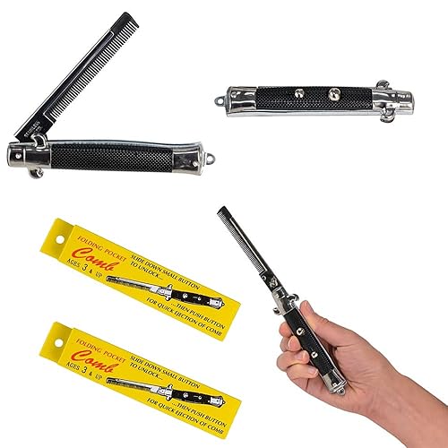 Peine plegable de bolsillo de 9 pulgadas, acero inoxidable (paquete de 2)