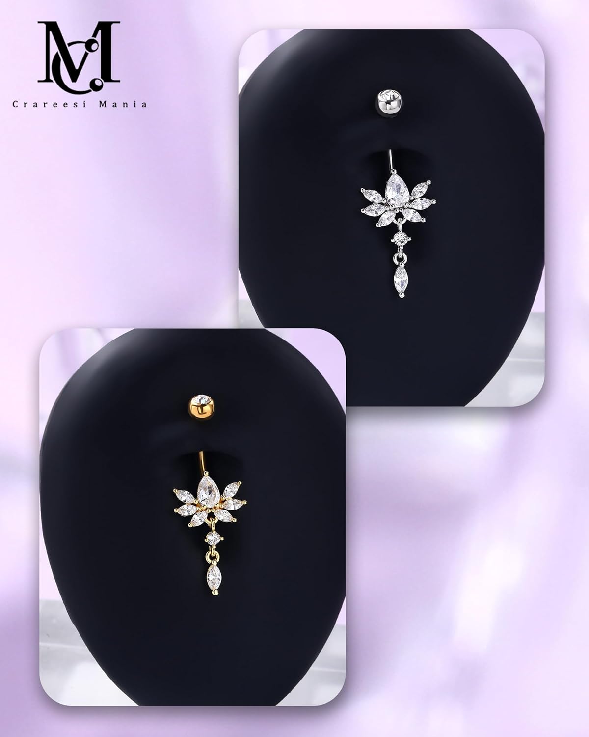 CM Crareesi Mania Dangle Belly Button Ring,Hypoallergenic Belly Rings, 14G Surgical Steel Dangle Belly Piercing Jewelry for Women Dangling Navel Rings - Image 6