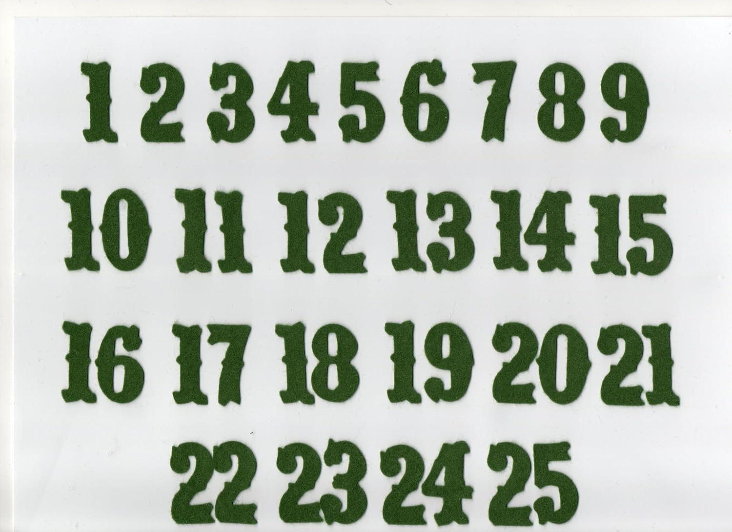 Felt Self Adhesive Advent Calendar Numbers 1-25 (Green)