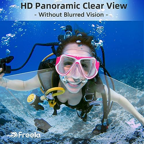 Freela Swimming Goggles Adult Swim Goggles with Nose Cover for Men Women Youth 180°Wide View Soft Silicone Skirt No Leak Open Water Pool Goggles Underwater Clear Scuba Snorkel Diving Mask for Beach