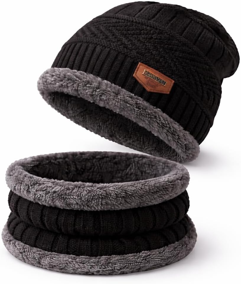 Fitness Mantraยฎ Sports Winters Cap & Muffler for Men & Women| Beanie Cap| 1 Set| (Black)
