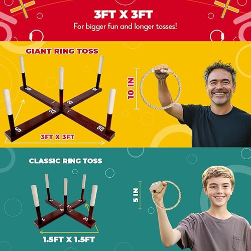 Miniatura 3 de SWOOC Games - Rustic Ring Toss Game (All Weather) - Easy Setup & Extra Games Included - Ring Toss Game for Adults - Outdoor Acitivities for Adults