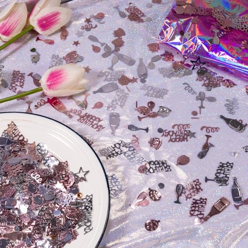 Image of Rose Gold and Silver Happy Birthday Confetti, 3000 Pcs Birthday Cake Table Metallic Foil Confetti Party Table Decor for Party, Baby Shower, DIY Arts and Crafting