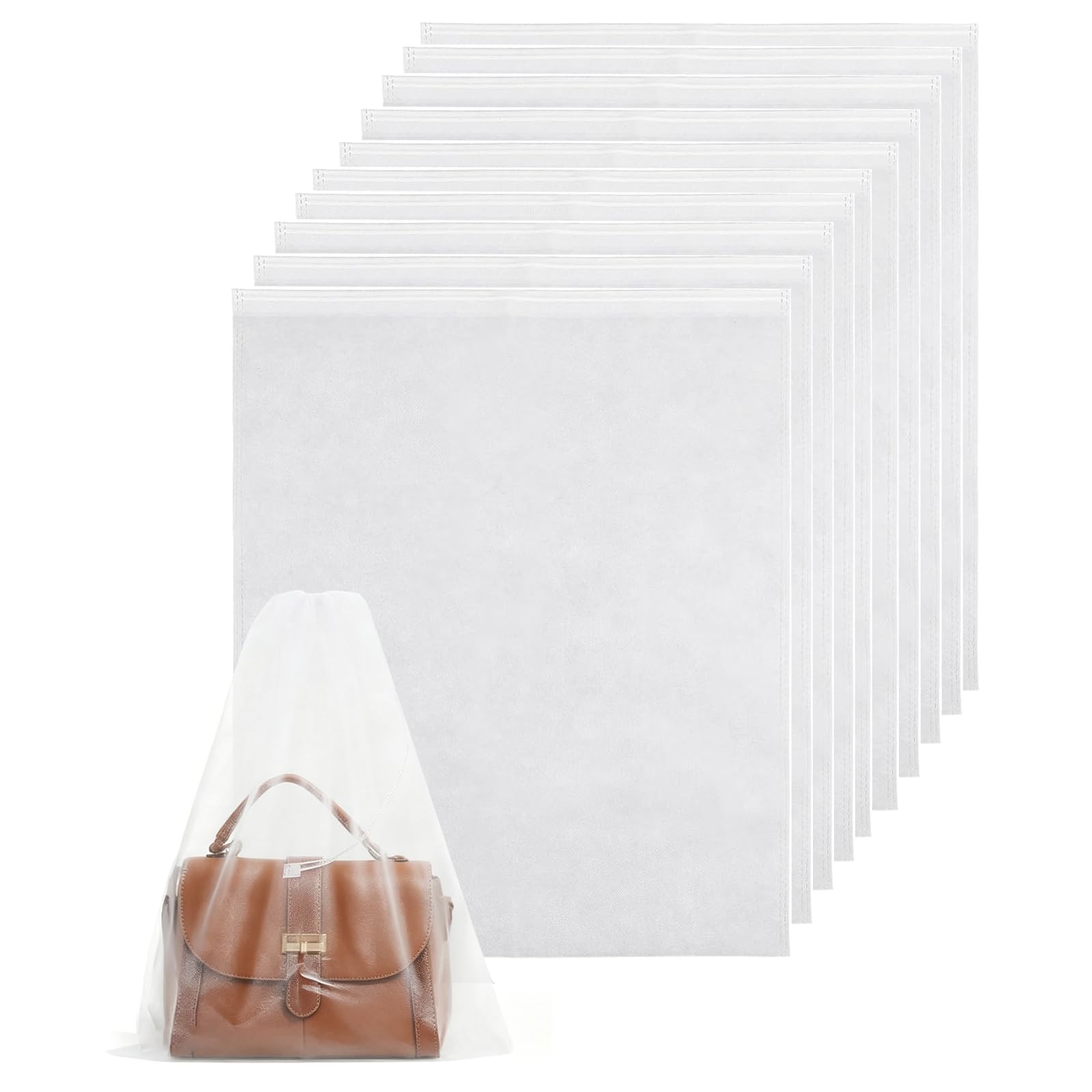 Cyunhui White 10 Pcs Dust Bags For Handbags, Drawstring Handbag Storage Solutions, Handbag Dust Bags, Breathable Non-Woven Fabric Dust Cover For Purses Cloth Shoestravel Purse Shoes Boots (50Cm X 40Cm)