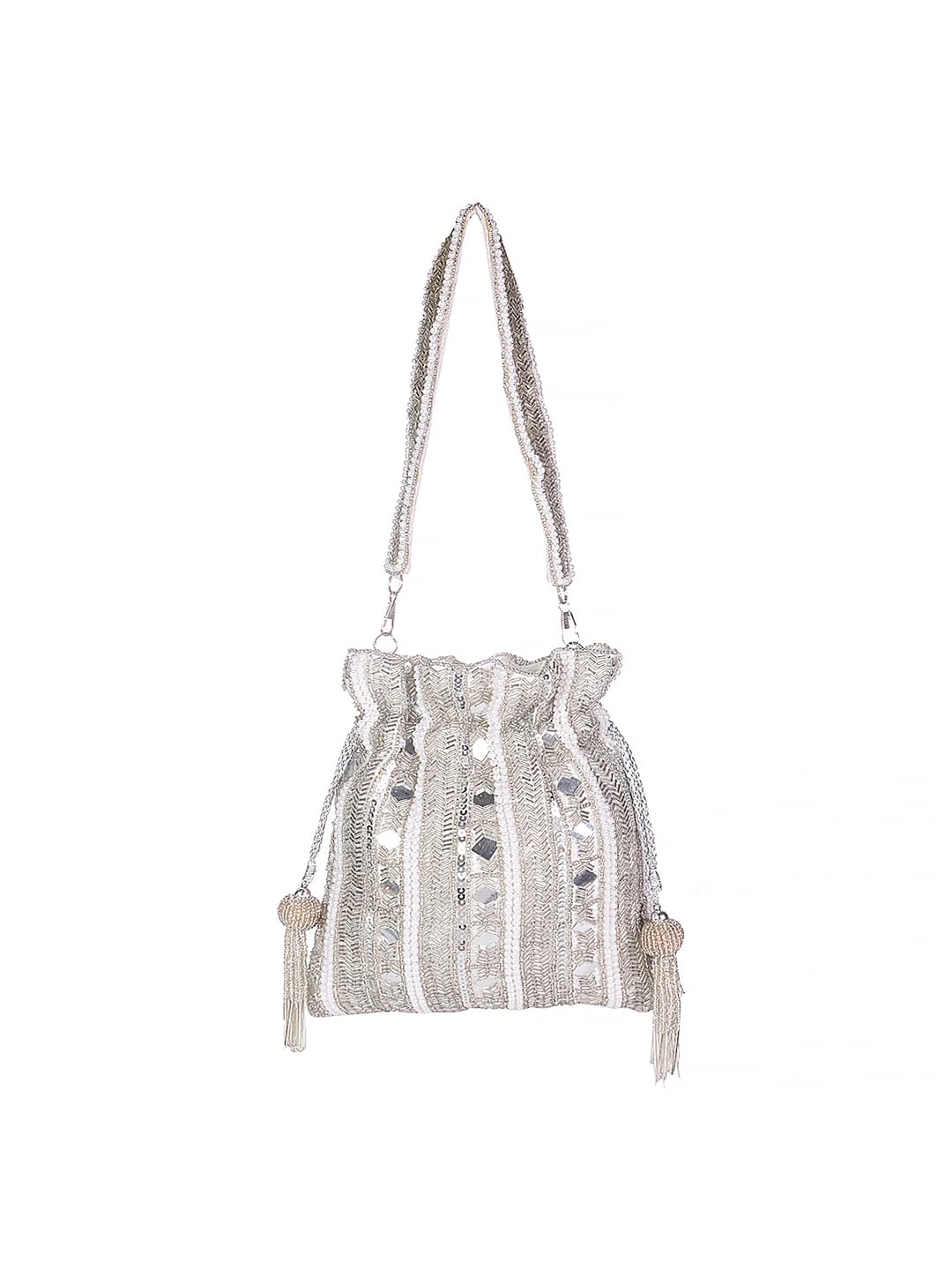 Silver Silver Mirror Embroidery Allover Embroidered Potli II Women's Traditional Designer Clutch For Women & Girls II DESIGNER POTLIS-image-48