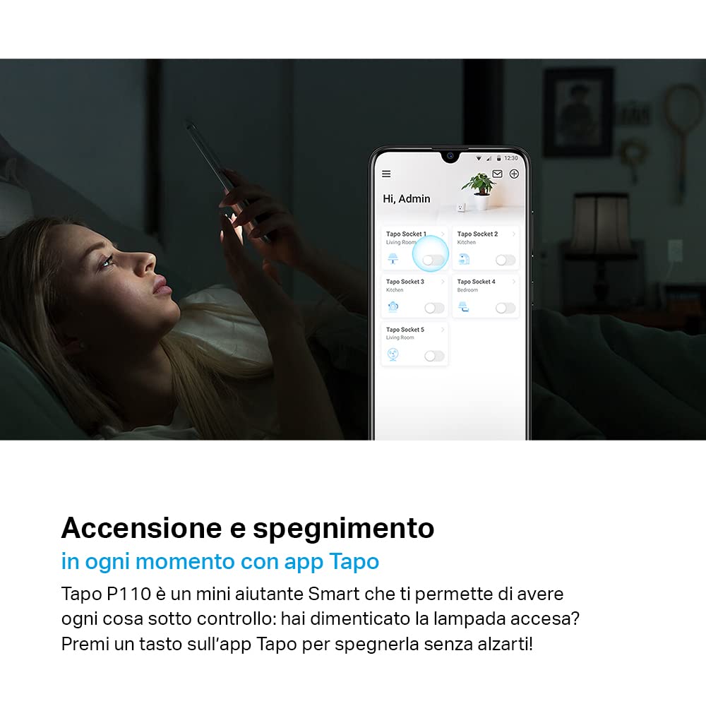 Tapo P110 Presa Intelligente con Monitoraggio Energia, Smart Plug Compatibile con Alexa e Google Home, Monitora il Consumo di Energia, Controllo Remoto Tramite APP Tapo, 16A, 3680W