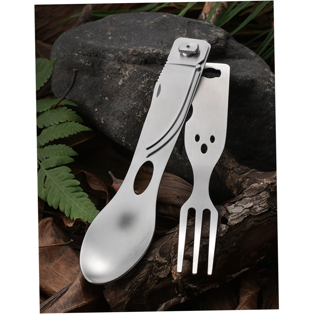 INOOMP 3 Pezzi 3 1 Forchetta Cucchiaio in Metallo Utensile Da Campeggio All'aperto Forchetta Cucchiaio Da Picnic Portatile Abito Viaggiare Coltello e io