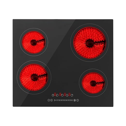 4 Burner Electric Cooktop 110V, 3000W Electric Stove Top Countertop & Built-in, 24 Inch Glass Stove Top Touch Sensor Control, 9 Heating Level, 99 Mins Timer, Safety Lock, Hard Wire, No Plug