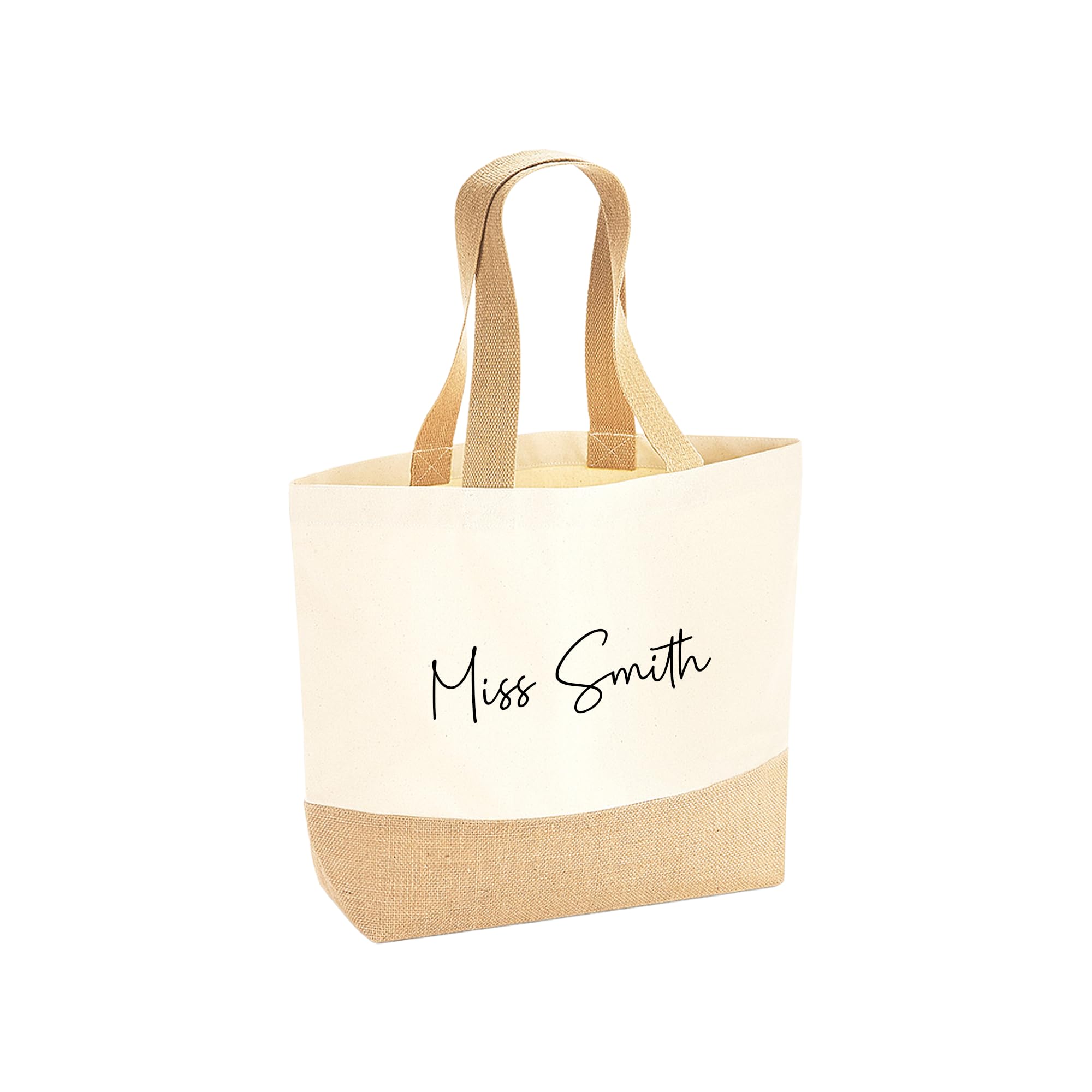 Personalised Teacher Tote Bag with Name Large Hessian Jute Teacher Gift