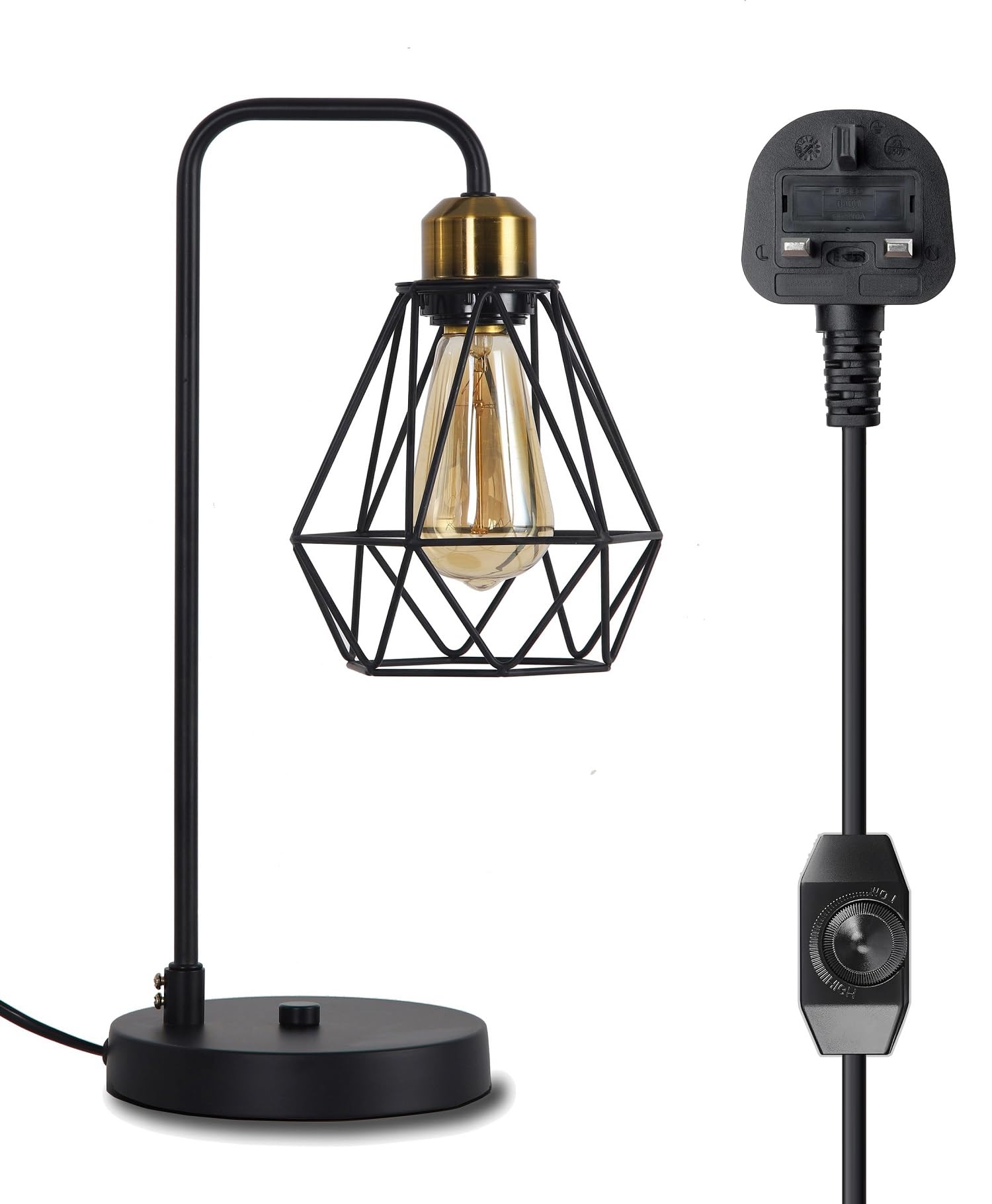 Industrial Table Lamp, Retro Desk Lamp With Dimmable Function, Farmhouse Nightstand lamp, Black Metal Cage Bedside lamp,Vintage Edison Reading Lamp for Office, Bedroom, Living Room, Study Room